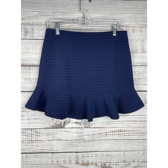 BCBGeneration Curved Ruffle-Hem Mini Skirt NEW 10 Blue Striped Preppy Academia - Picture 1 of 7